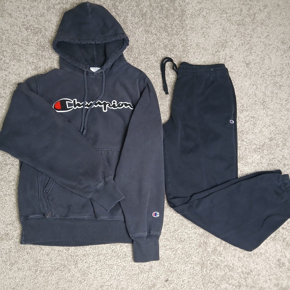 Champion Reverse Weave Hoodie Men's Small Black Sweatshirt And Pants Bundle